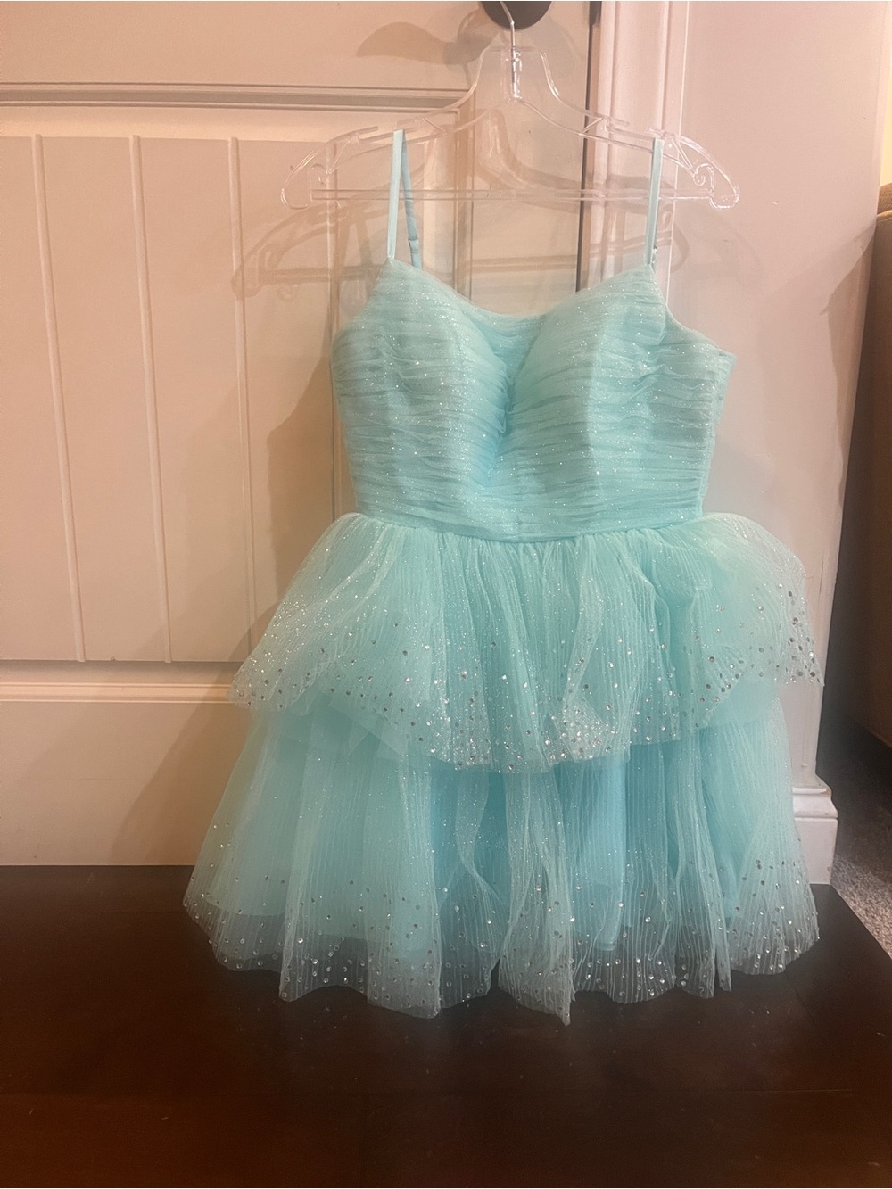 Sparkle Mint Tulle Mini Dress with Layered Skirt